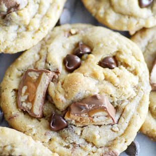 The ultimate soft baked, super chewy cookie loaded with hearty oats and Snickers candy bars!