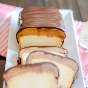An unbelievably easy and delicious cake that tastes like your favorite peanut butter and chocolate Girl Scout Tagalong Cookies. Only three ingredients!