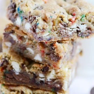 Funfetti Triple Chocolate Chip Cookie Bars