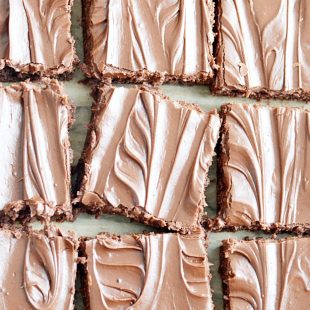 Rich and fudgy homemade brownies completely from scratch topped with a decadent chocolate frosting. You'll never reach for a box mix again!