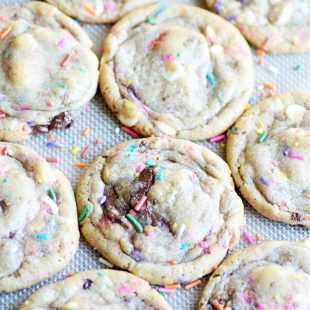 You don't need a mix to make these soft and buttery chocolate chip cookies that taste like a sprinkle-filled piece of cake!