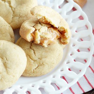 Soft and chewy snickerdoodles with a buttery caramel surprise on the inside.