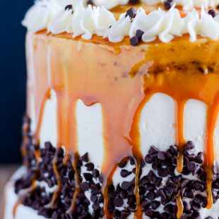 You have to try this cake made with layers of pumpkin cake and pumpkin chocolate cake and cream cheese frosting. And don't forget the butterscotch caramel!!
