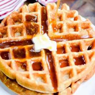 Here is a recipe for the perfect Fall weekend breakfast or brunch: Apple Cider Waffles with an amazing homemade Caramel Apple Cider Syrup. 
