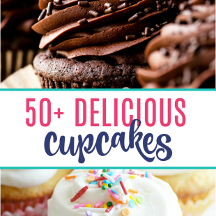 50+ Delicious Cupcake Recipes including Boston Cream Pie Cupcakes, Churro Cupcakes, and Lemon Meringue Cupcakes!