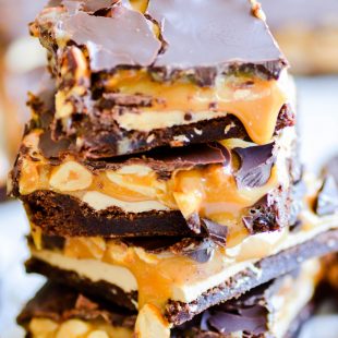 Rich and fudgy brownies masquerading as Snickers Bars.
