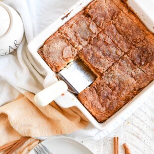 Churro Cheesecake Bars are a quick and easy dessert recipe made with six simple ingredients you probably already have on hand